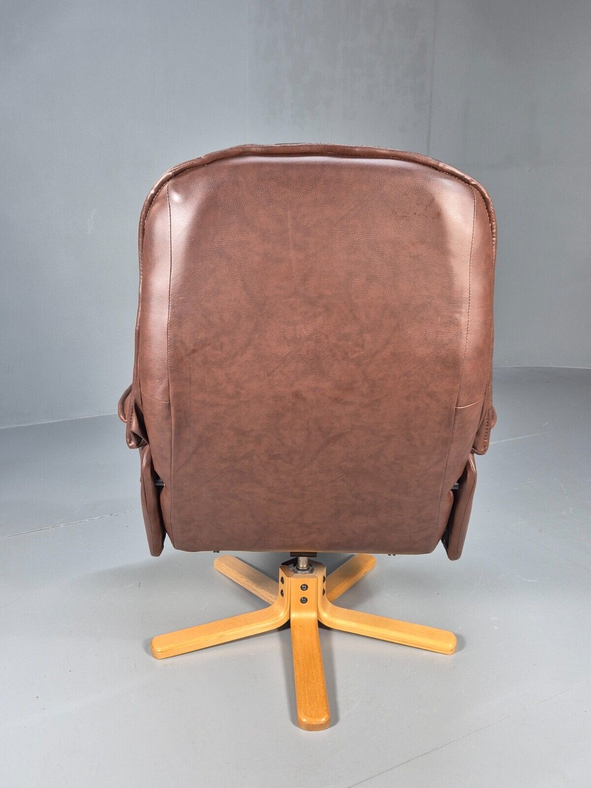 Vintage Danish Swivel Chair Recliner Knudsen Style Brown Leather EB8787 MSWI - UKDK FURNITURE