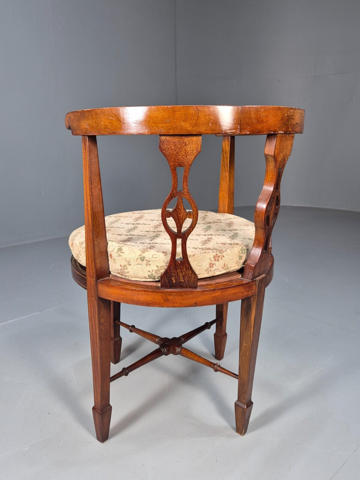 Antique Walnut Tub Chair Edwardian Sheraton Revival 1900s EB9476 VCLO - UKDK FURNITURE