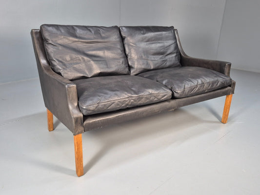 Vintage Danish 2 Seat Sofa Black Leather 1960s Retro MCM EB9090 M2SS - UKDK FURNITURE