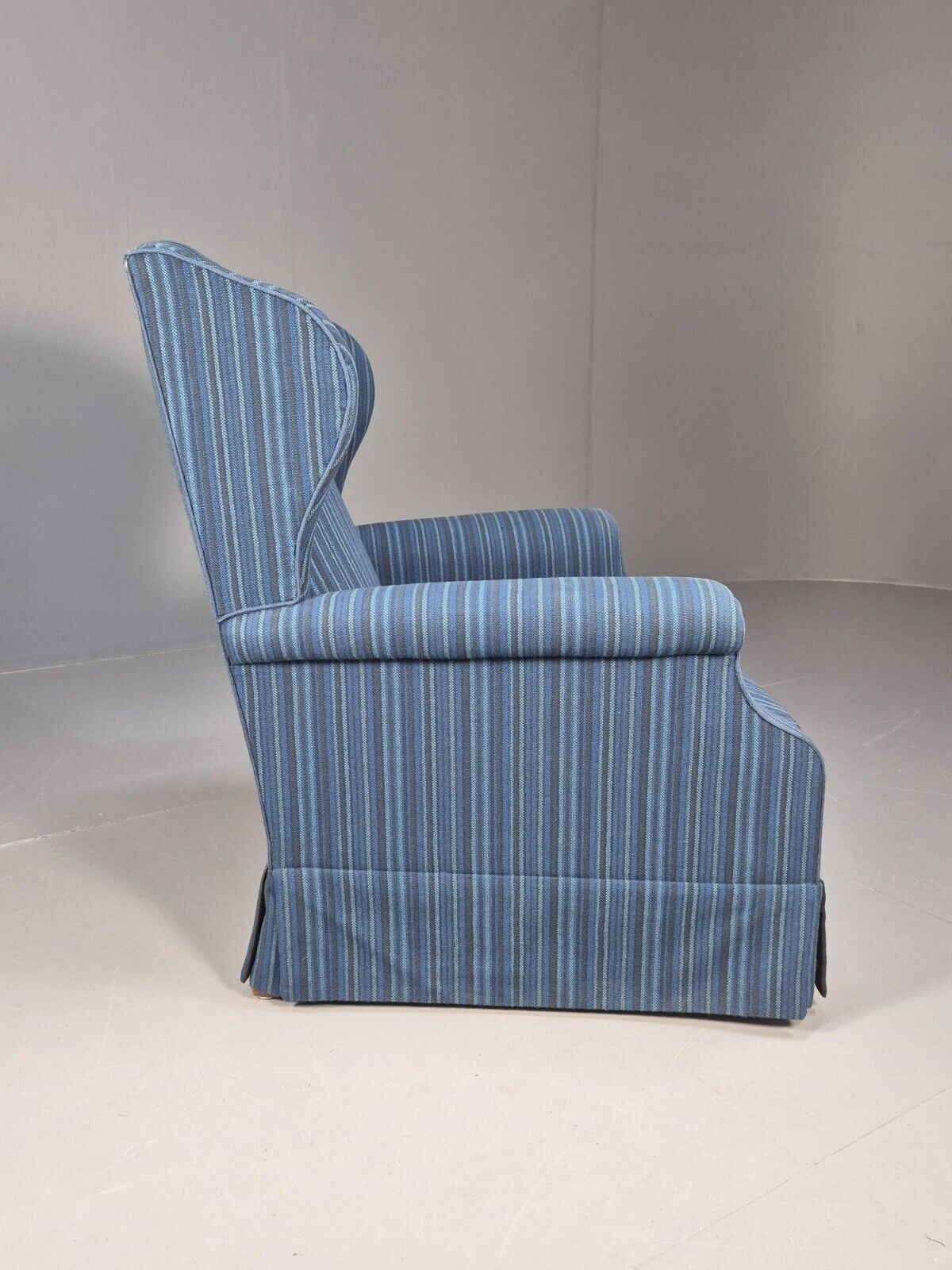 Vintage Danish Wingback Lounge Chair Blue Stripe Wool Cover 1950s Eb9024 VCLO - UKDK FURNITURE