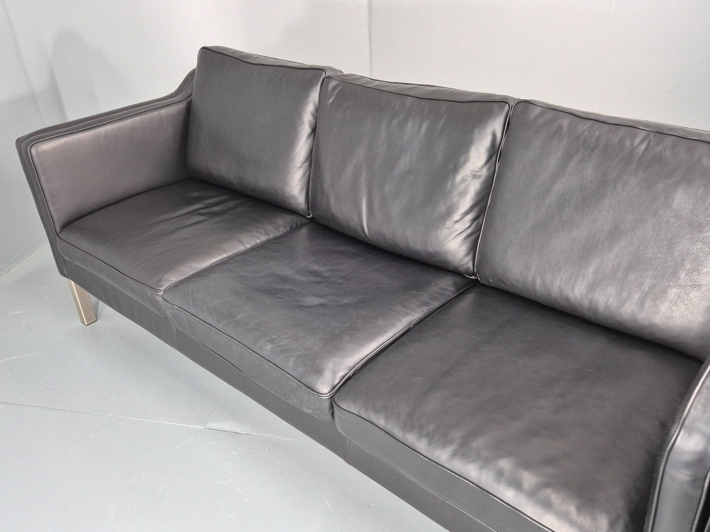 Vintage 3 Seat Sofa Danish Black Leather Mid Century Retro 1980s EB10463 M3SS20