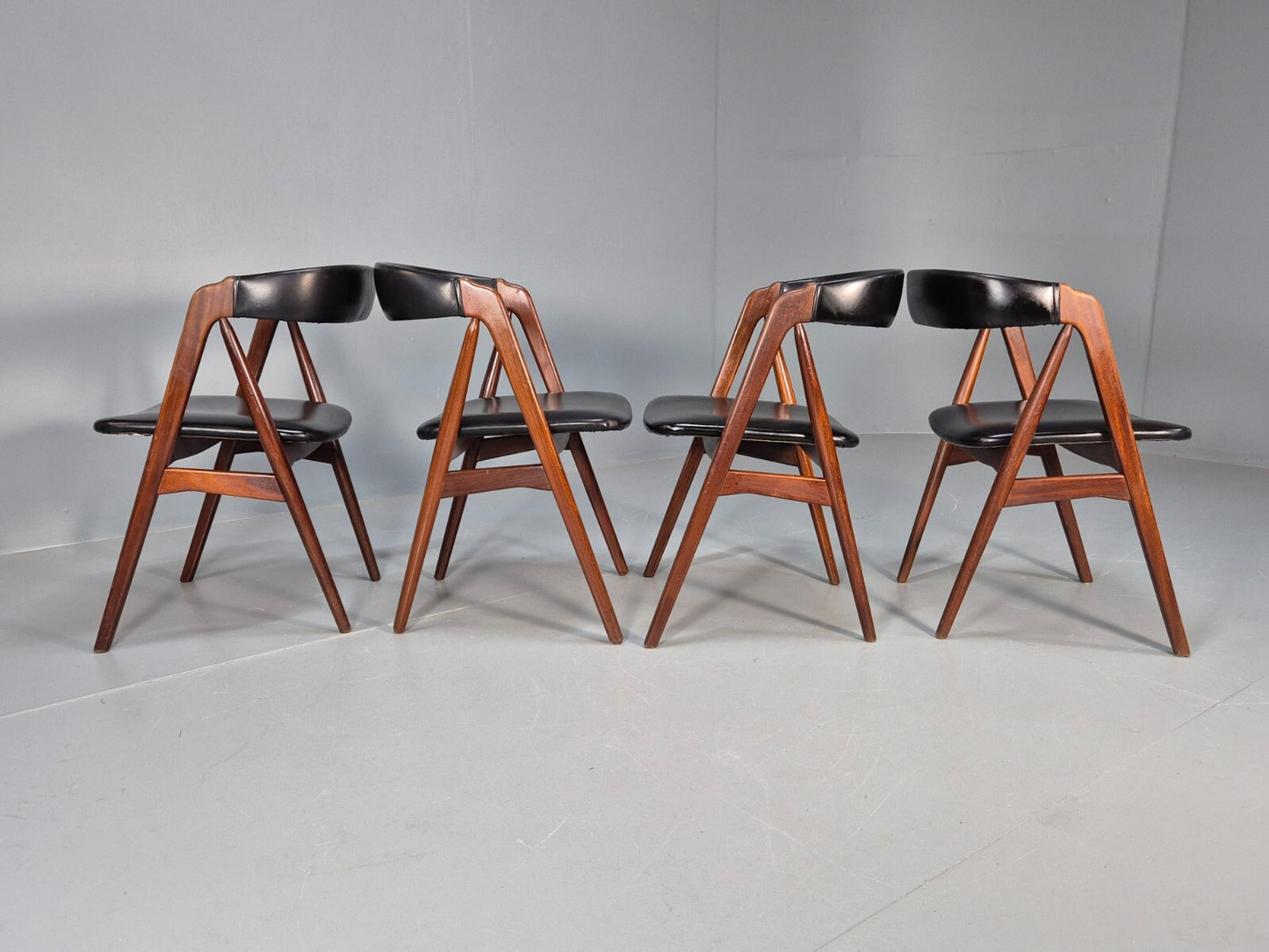 4 Teak Danish Dining Chairs by Farstrup 1960s Compass Model MCM EB9538 MDIN - UKDK FURNITURE