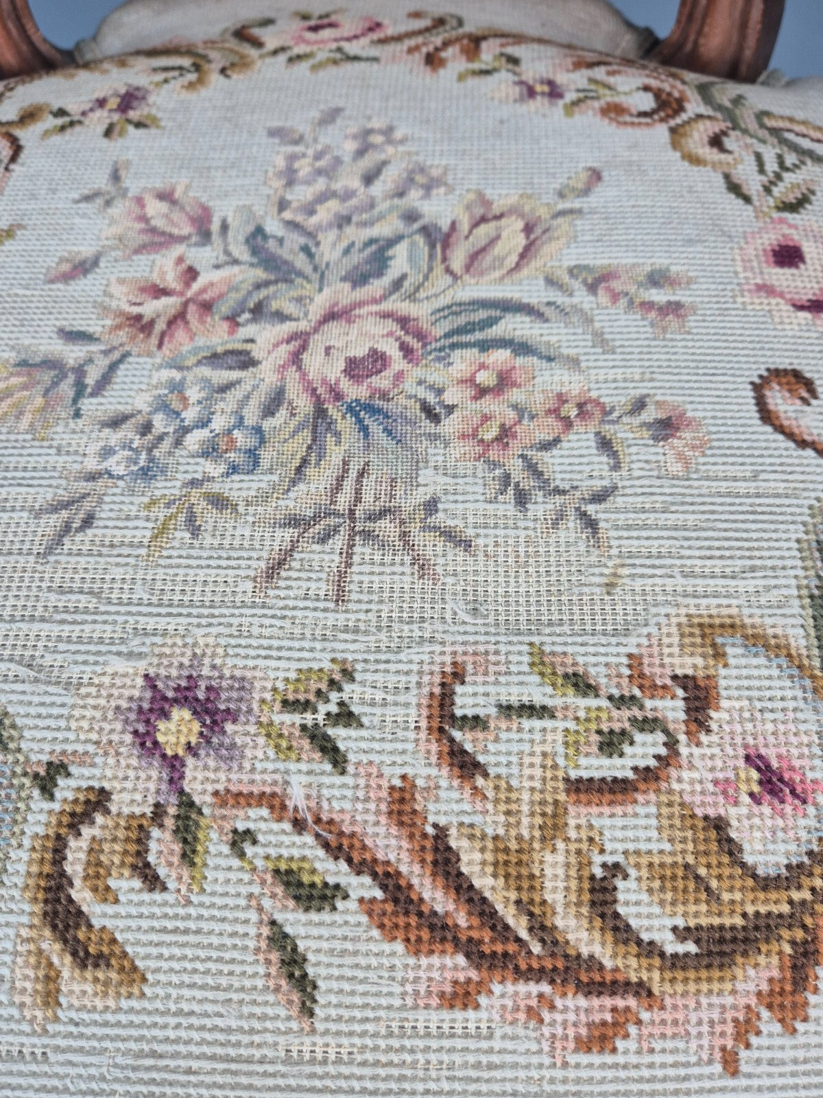 Antique Danish Lounge Chair Embroidered Lovers Tapestry French Style EB9637 VCAR - UKDK FURNITURE