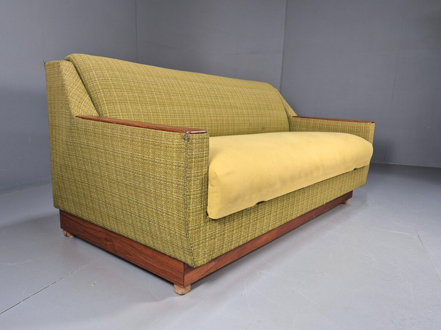 Vintage Danish 2 Seat Sofa Green Wool Teak Arms Retro MCM EB8900 M2SS - UKDK FURNITURE