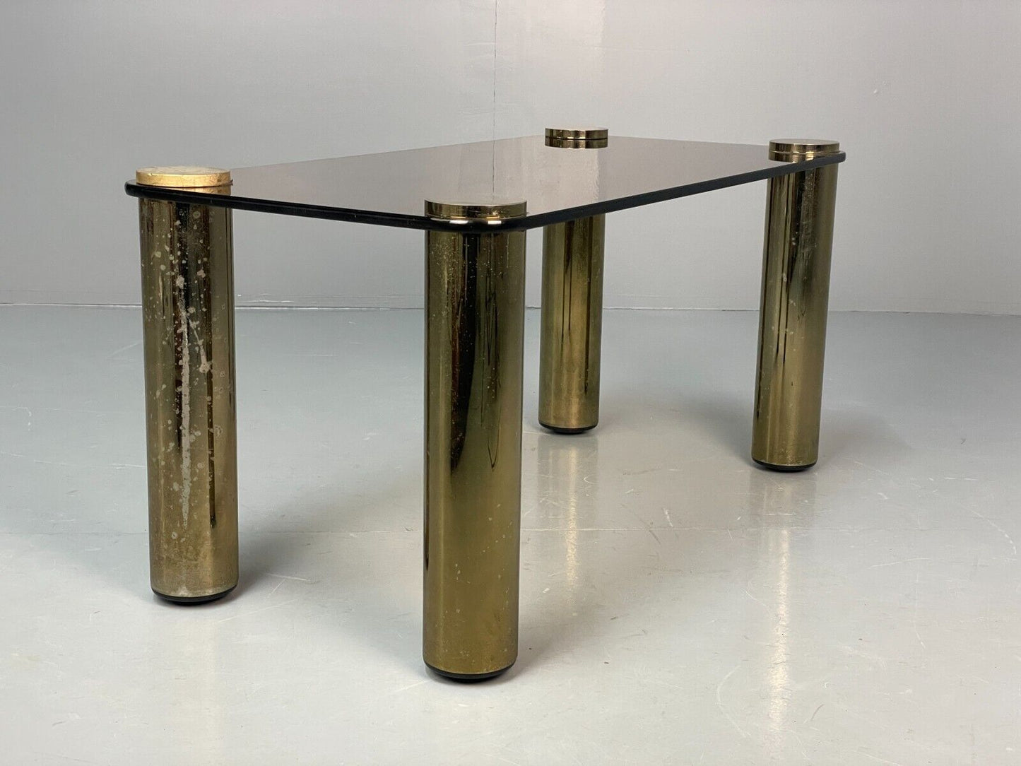 Vintage Rectangular Coffee Table Brass & Smoked Glass Zanuso Style EB8687 MWOO - UKDK FURNITURE