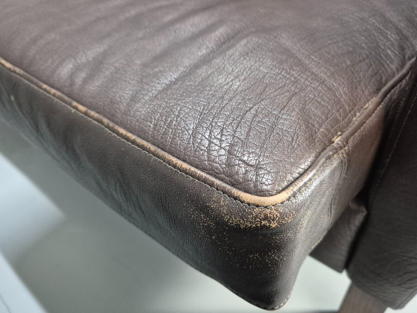 Vintage Danish 3 Seat Sofa Brown Leather High Back 1970s MCM Retro EB8584 M3SS - UKDK FURNITURE