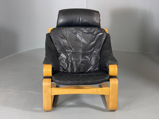 Vintage Danish Lounge Chair Black Leather Skippers Apollo Chair EB6121 MBEN - UKDK FURNITURE