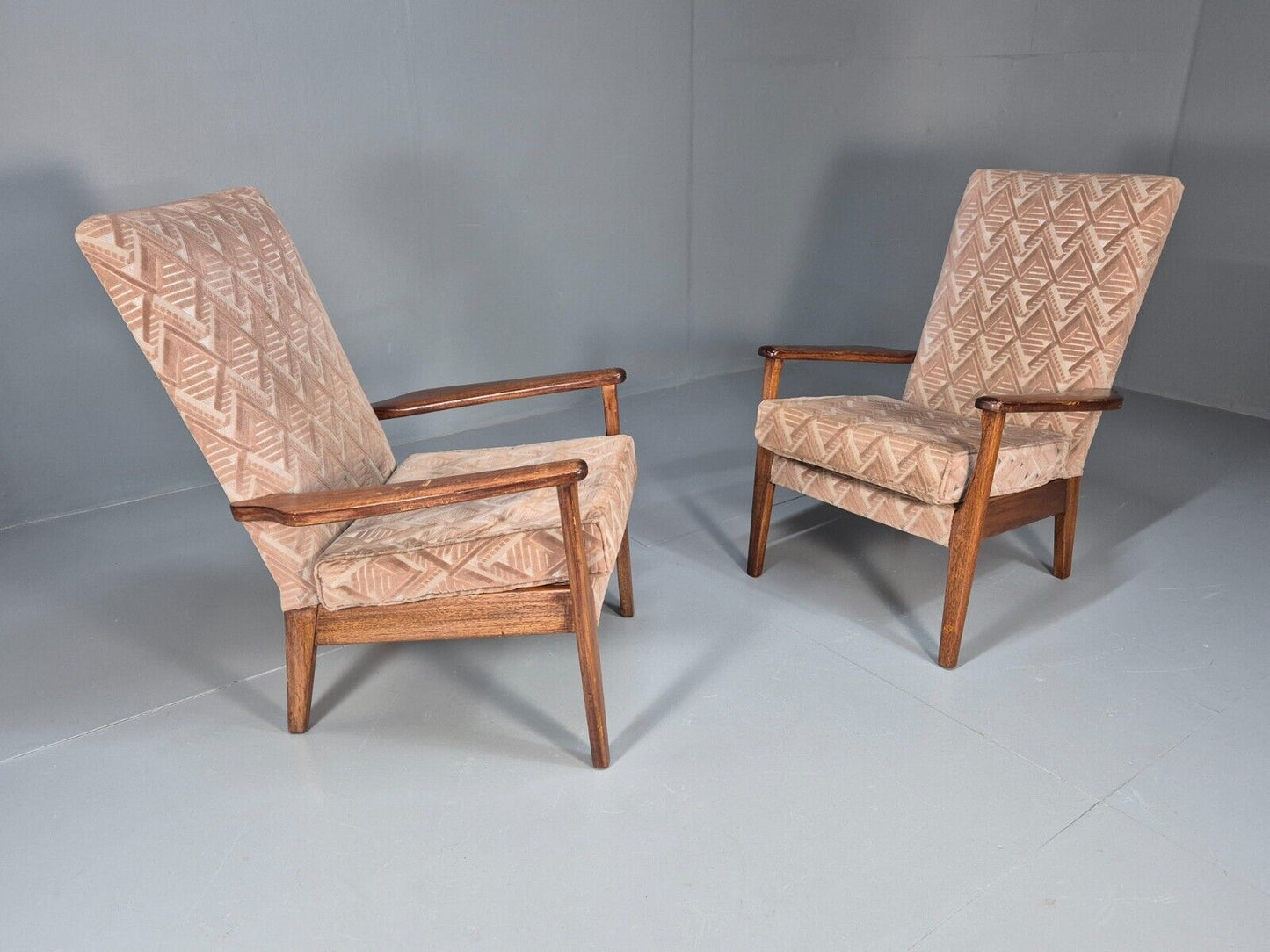 Vintage Parker Knoll Armchairs Pair Deco Pink Fabric Stained Beech EB8866 MCLO - UKDK FURNITURE