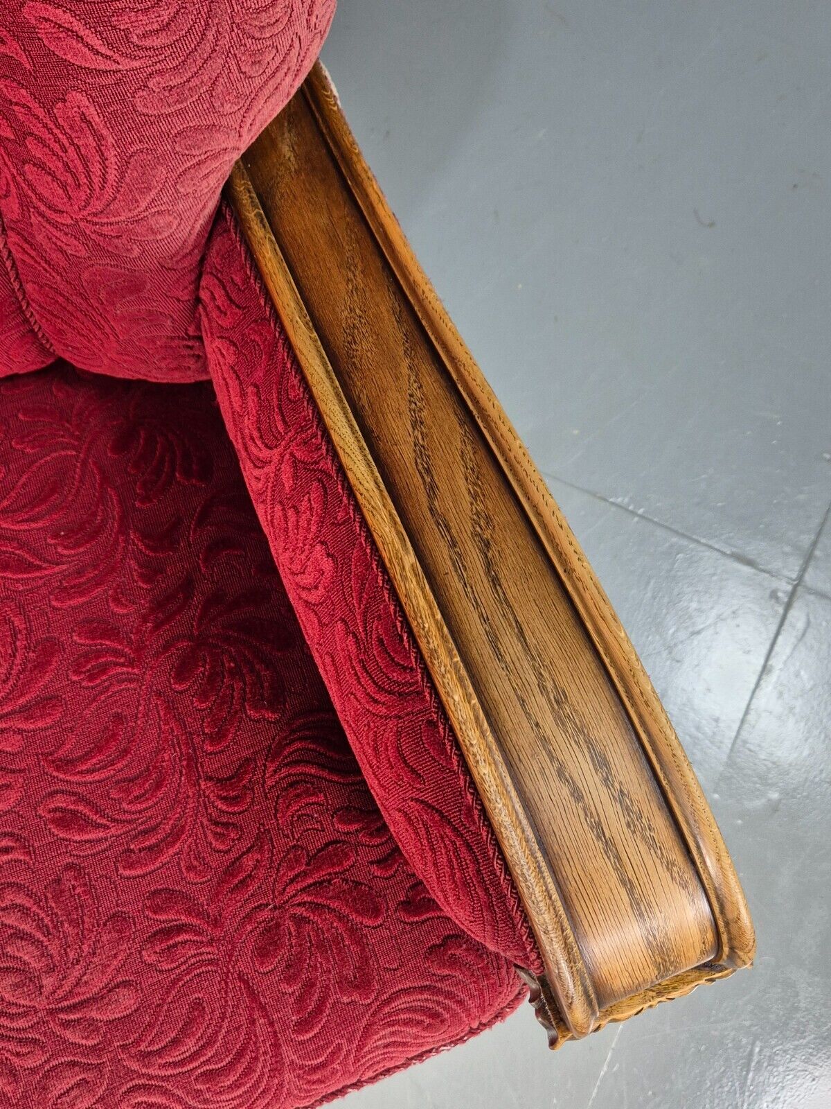 Vintage Danish Lounge Chair Red Moquette Oak Shell Back Antique 1930 EB8280 VCLO - UKDK FURNITURE