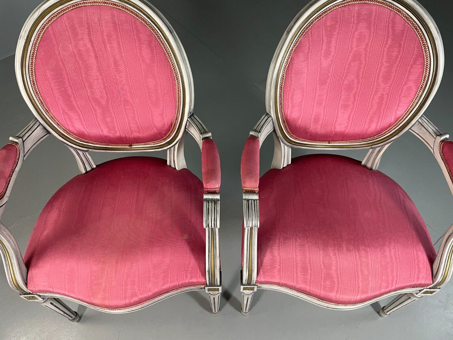 2 Vintage Danish Fauteuils Pink Blue Louis XIV Antique Style EB6755 VCLO - UKDK FURNITURE