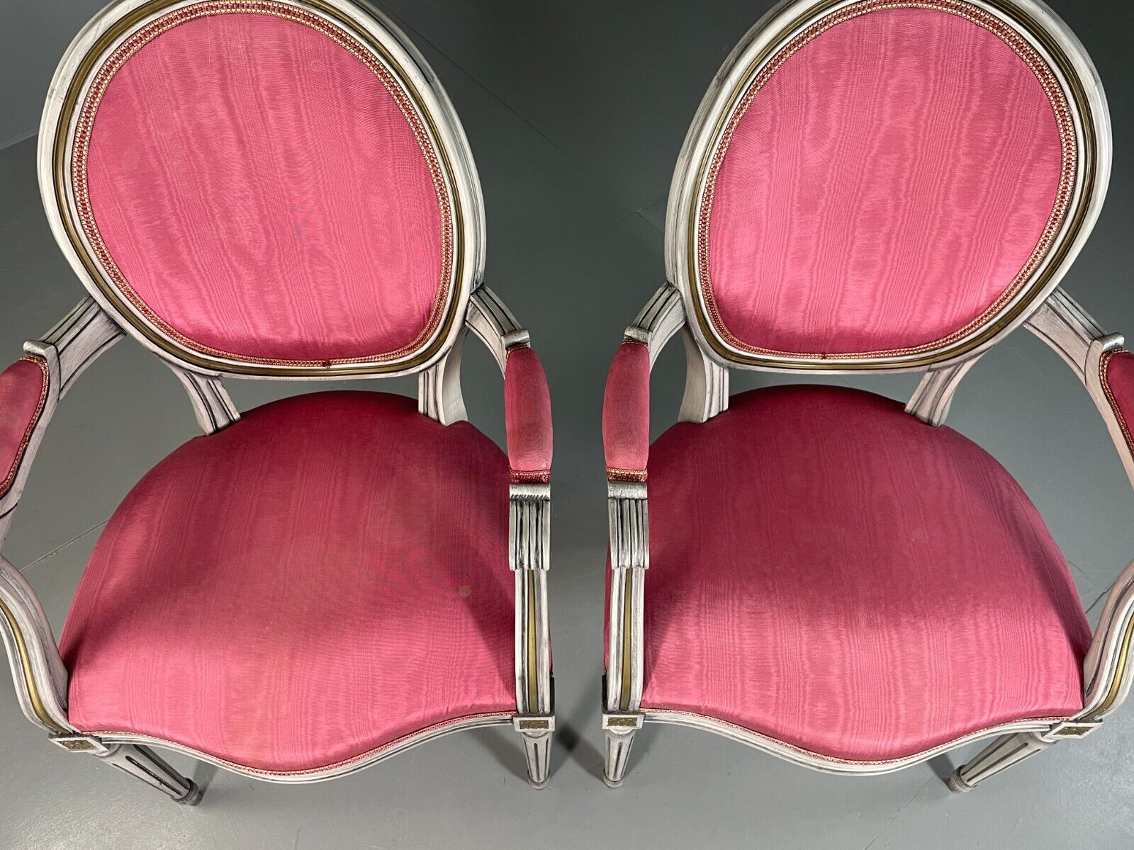 2 Vintage Danish Fauteuils Pink Blue Louis XIV Antique Style EB6755 VCLO - UKDK FURNITURE