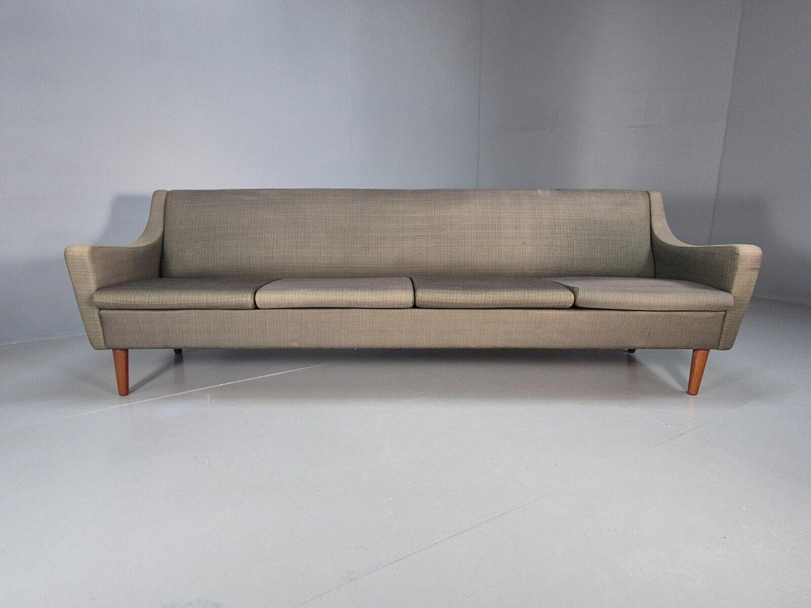 Vintage Danish 4 Seat Sofa Blue Green Wool Teak Legs MCM 1960s Retro EB8742 M4SS - UKDK FURNITURE