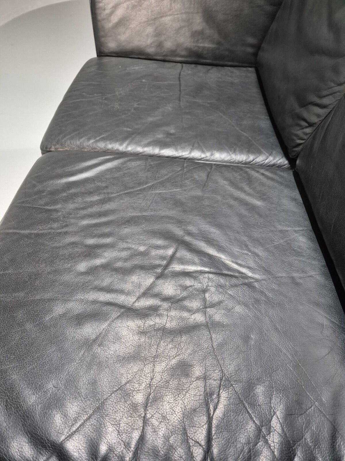 Vintage Danish 2 Seat Sofa Black Leather High Arms 1980s Retro MCM EB8623 M2SS - UKDK FURNITURE