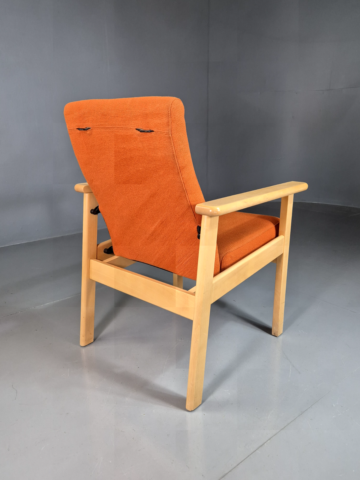 Vintage Danish Elbow Chair Orange Wool Beech Frame 1980s Retro EB7197 MNOR - UKDK FURNITURE