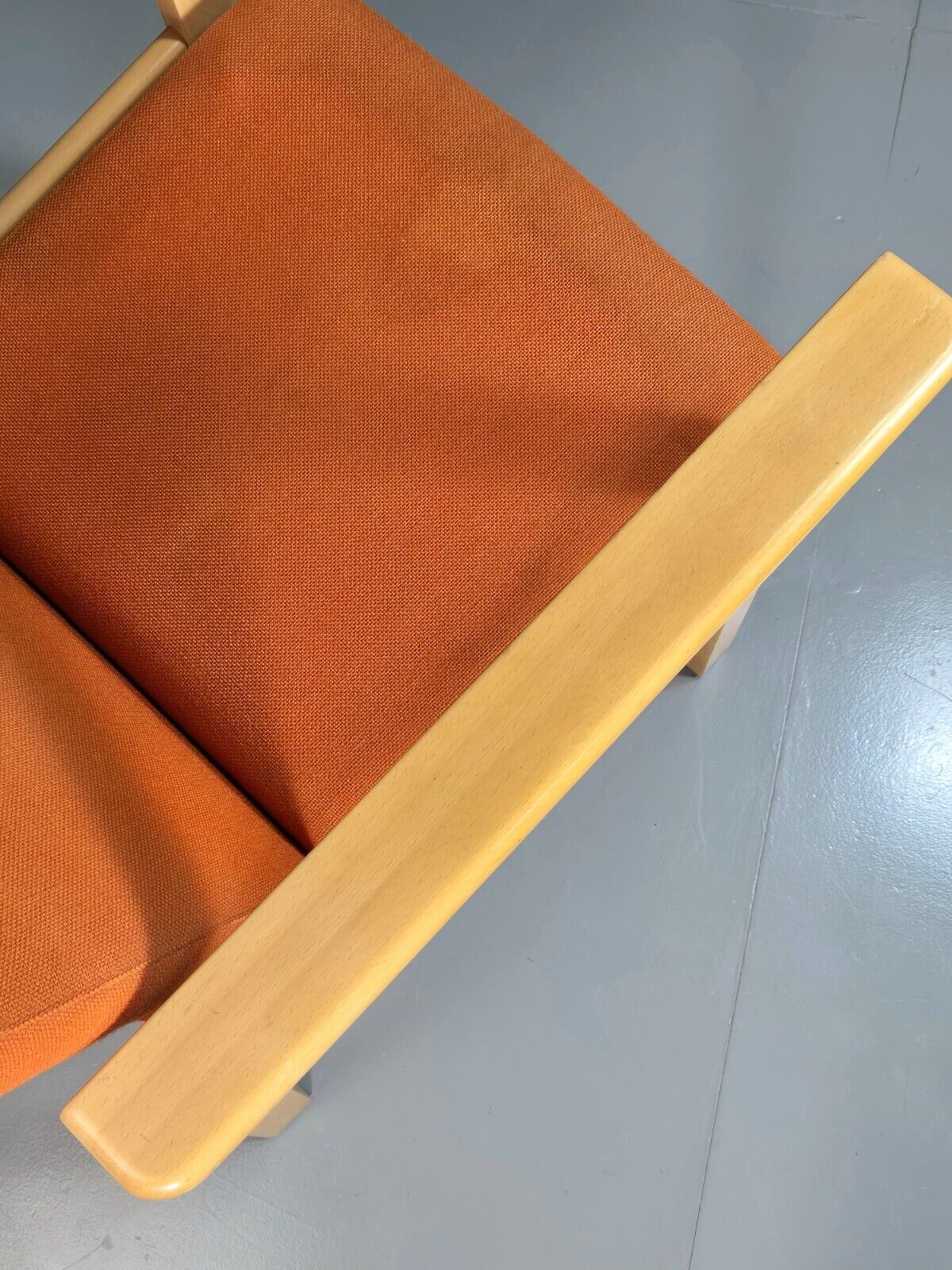 Vintage Danish Elbow Chair Orange Wool Beech Frame 1980s Retro EB7344 MNOR - UKDK FURNITURE