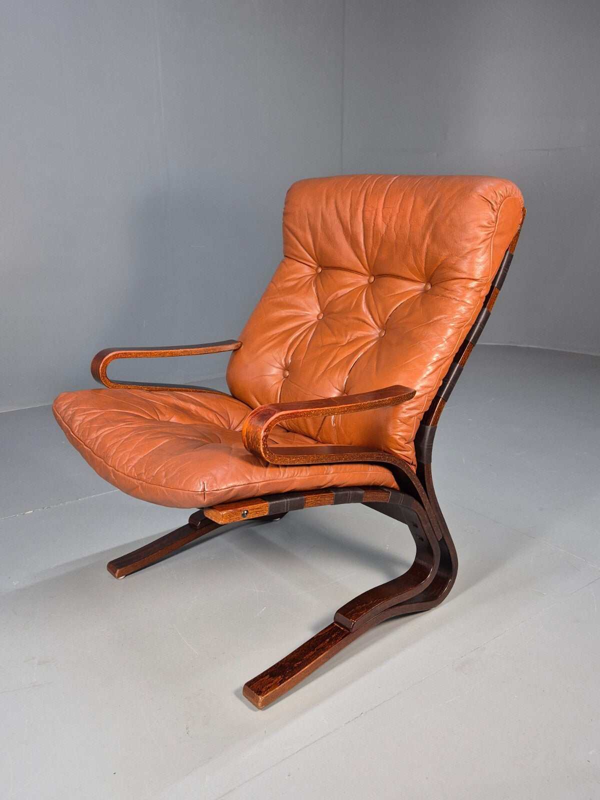 Vintage Danish Leather Tan Lounge Chair Skyline Hove MCM Retro 1970s EB9274 MBEN - UKDK FURNITURE