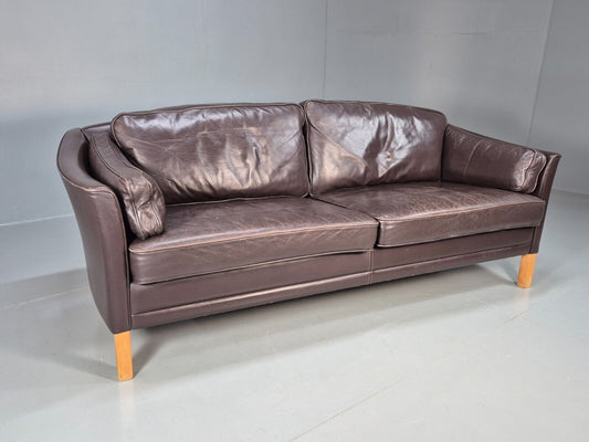 Vintage Danish 2.5 Seat Sofa Brown Leather Mogens Hansen Retro MCM EB8350 M3SS - UKDK FURNITURE