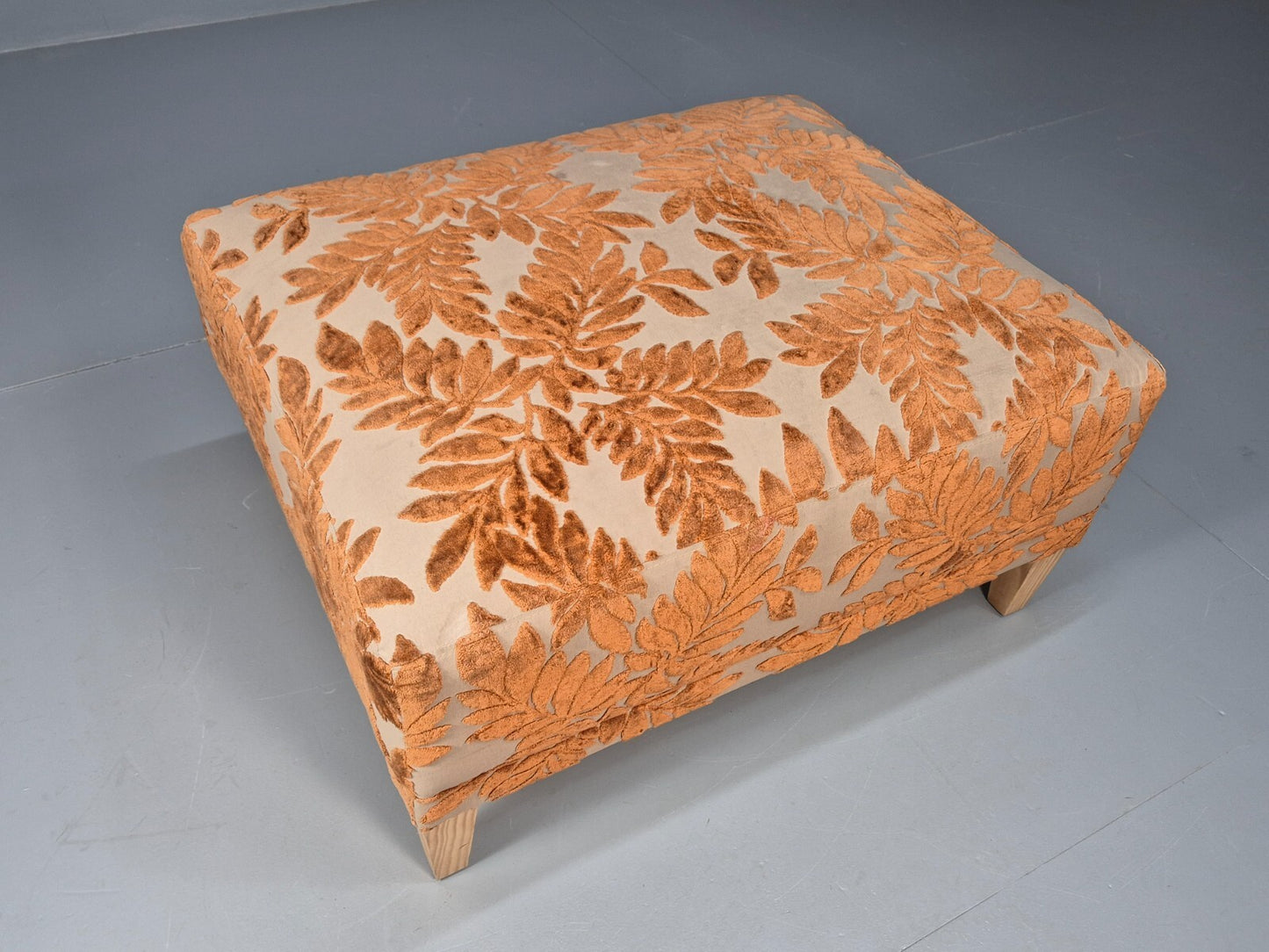 Vintage Footstool Pouffe Amber Floral Moquette Modern EB9477 MFOO - UKDK FURNITURE