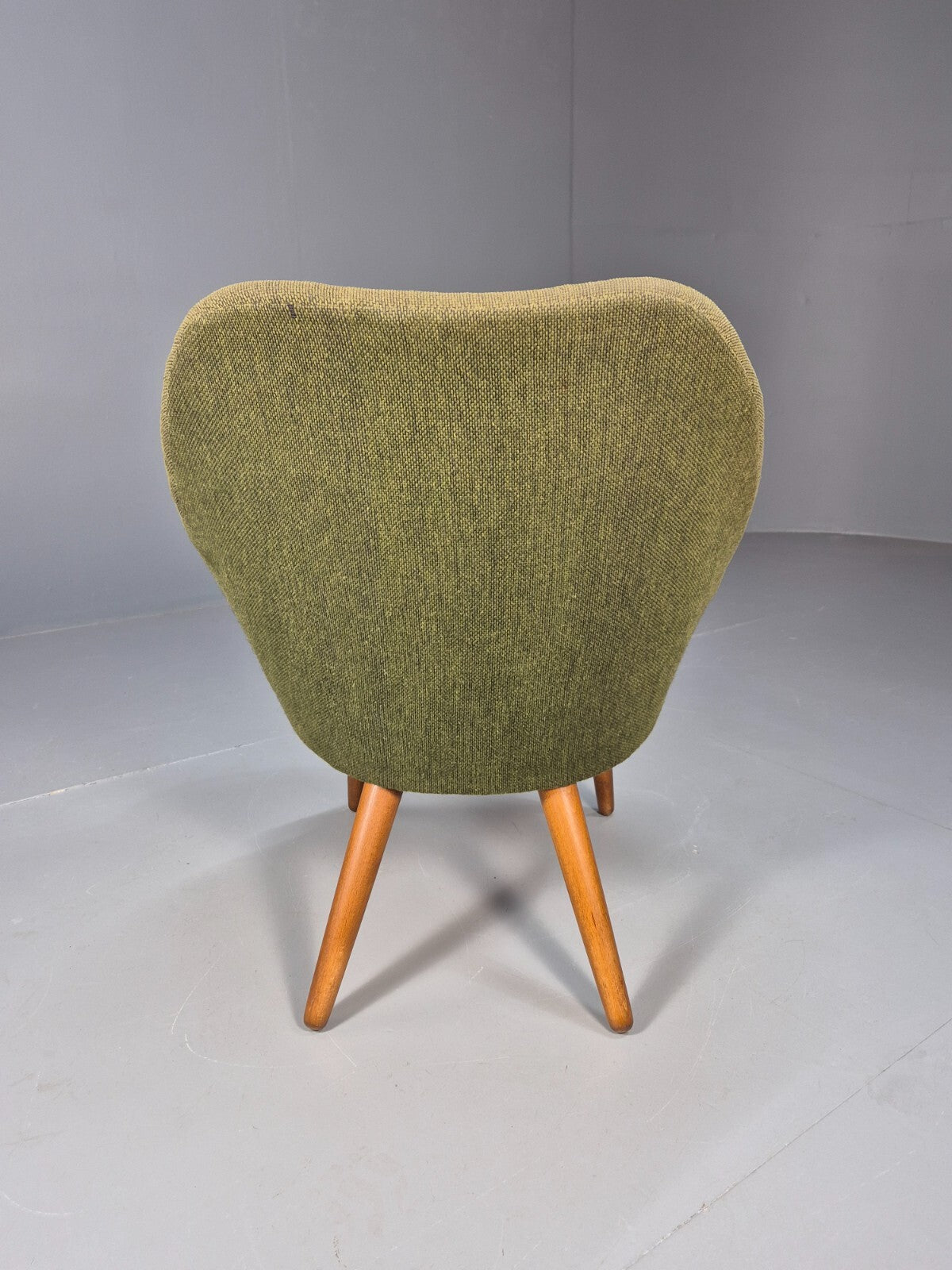 Vintage Danish Lounge Chair Curved Tub Form Green Wool Teak Legs MCM EB9264 MNOR - UKDK FURNITURE