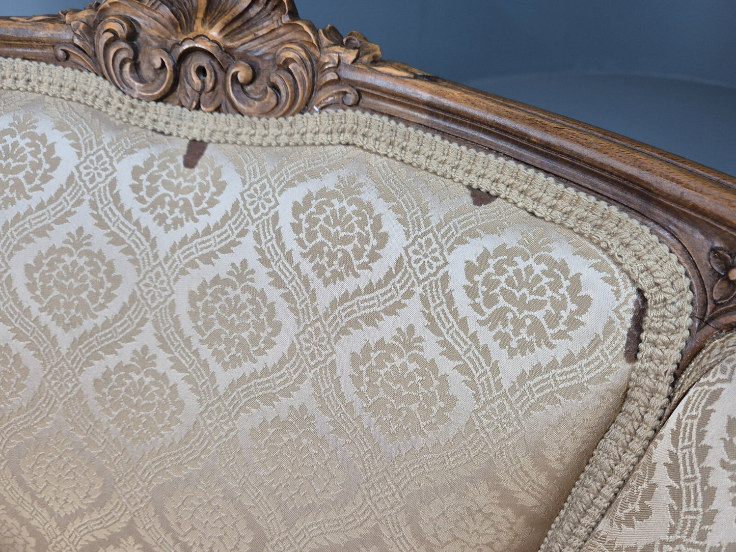 High and Low Back Danish Antique Rococo Style Lounge Chairs Damask EB9036 VCLO - UKDK FURNITURE