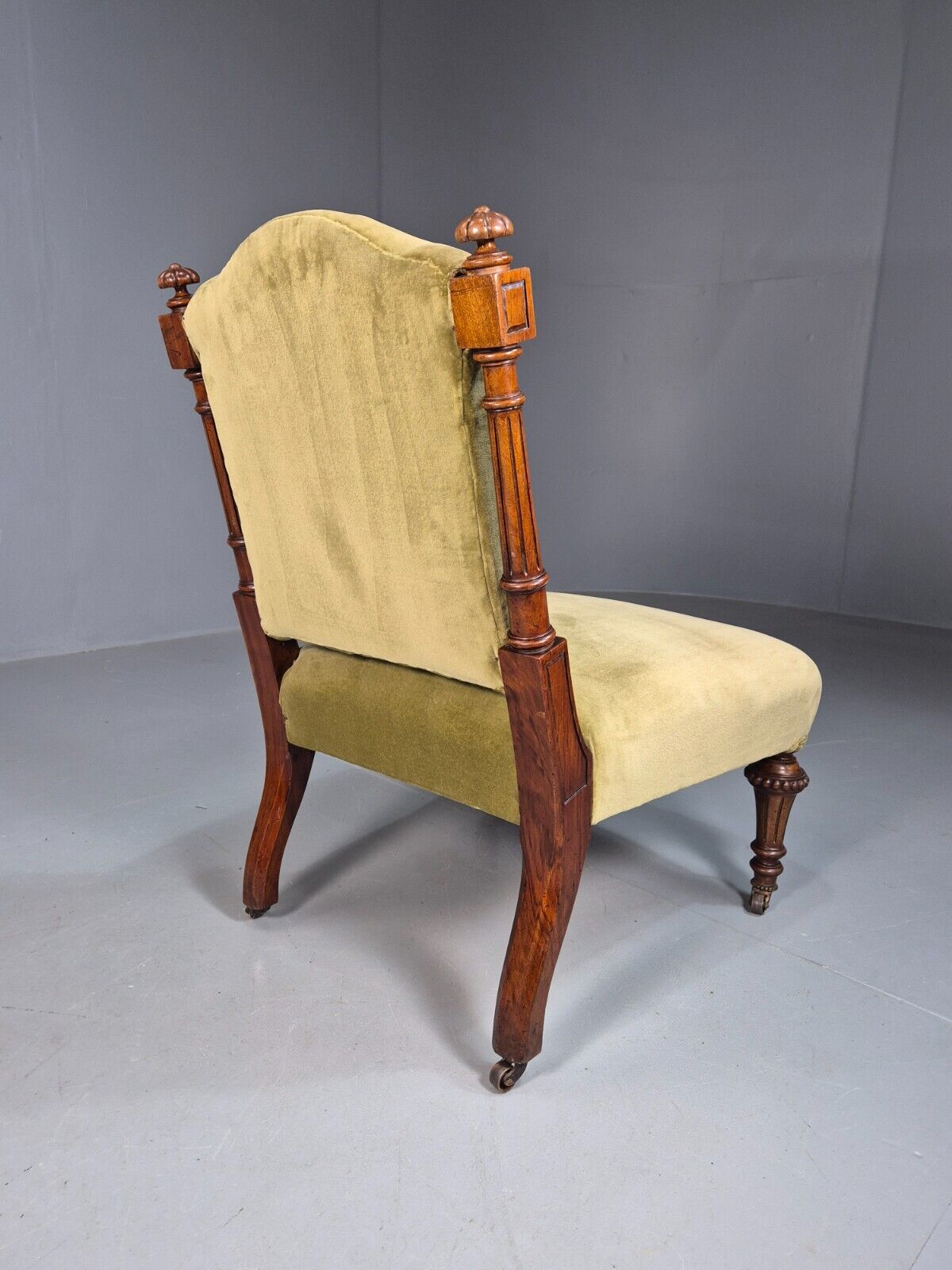 Vintage Lounge Chair Green Velour Oak Frame Parlour Suite Edwardian EB8207 VCLO - UKDK FURNITURE