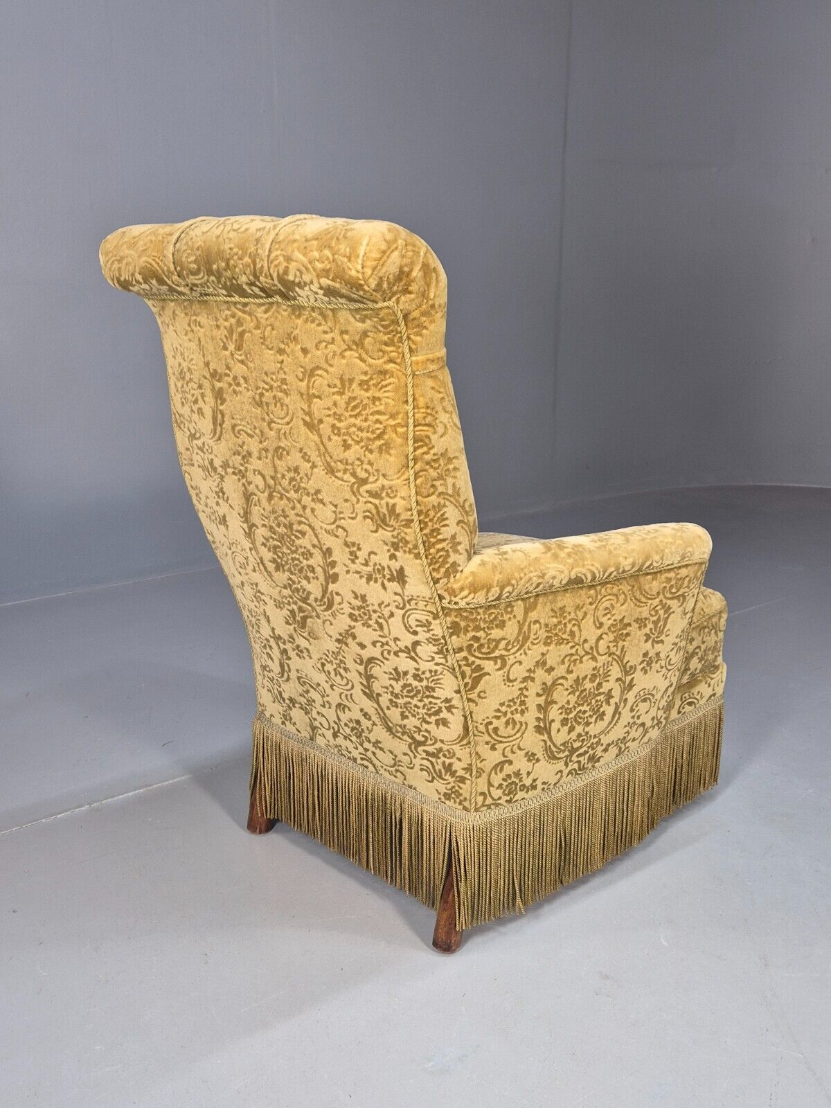 Vintage Danish Lounge Chair Green Moquette Tassels Antique 1900s EB8458 VCLO - UKDK FURNITURE