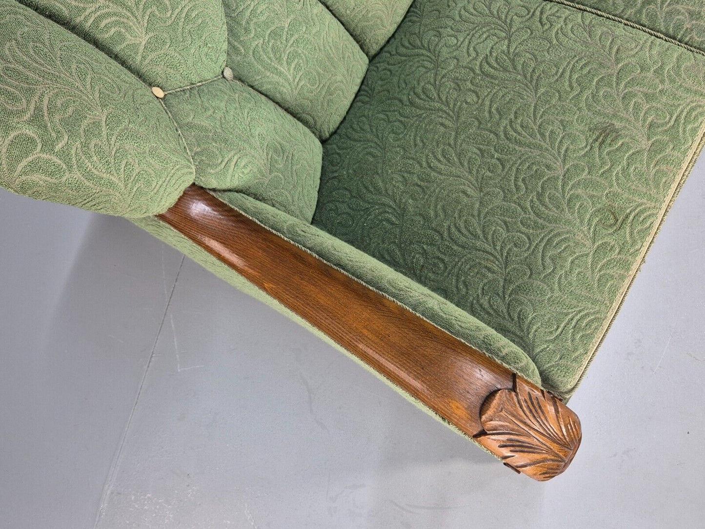 Vintage Danish Art Deco Sofa Oak Frame Green Moquette 1940s Antique EB8953 V3SS - UKDK FURNITURE