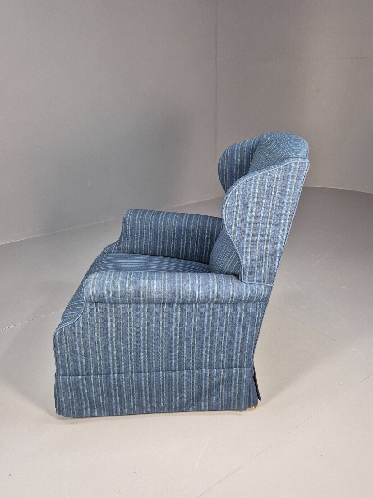 Vintage Danish Wingback Lounge Chair Blue Stripe Wool Cover 1950s Eb9024 VCLO - UKDK FURNITURE