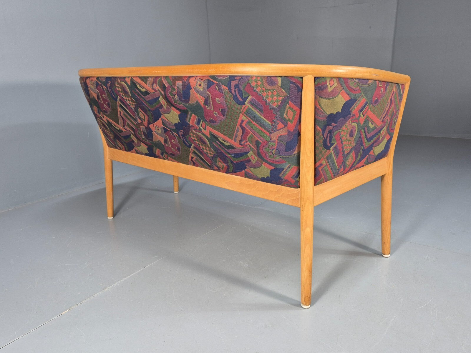 Vintage 2 Seater Sofa Curved Beech Frame Multicoloured 1980s Danish EB9290 M2SS - UKDK FURNITURE