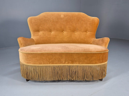 Vintage Danish 2 Seat Sofa Gold Velour Antique Style Tassels EB8983 V2SS - UKDK FURNITURE