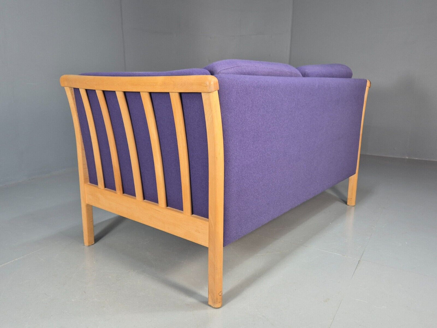 Vintage 2 Seat Sofa Purple Wool Beech End Stouby 1980s Retro MCM EB8575 M2SS - UKDK FURNITURE
