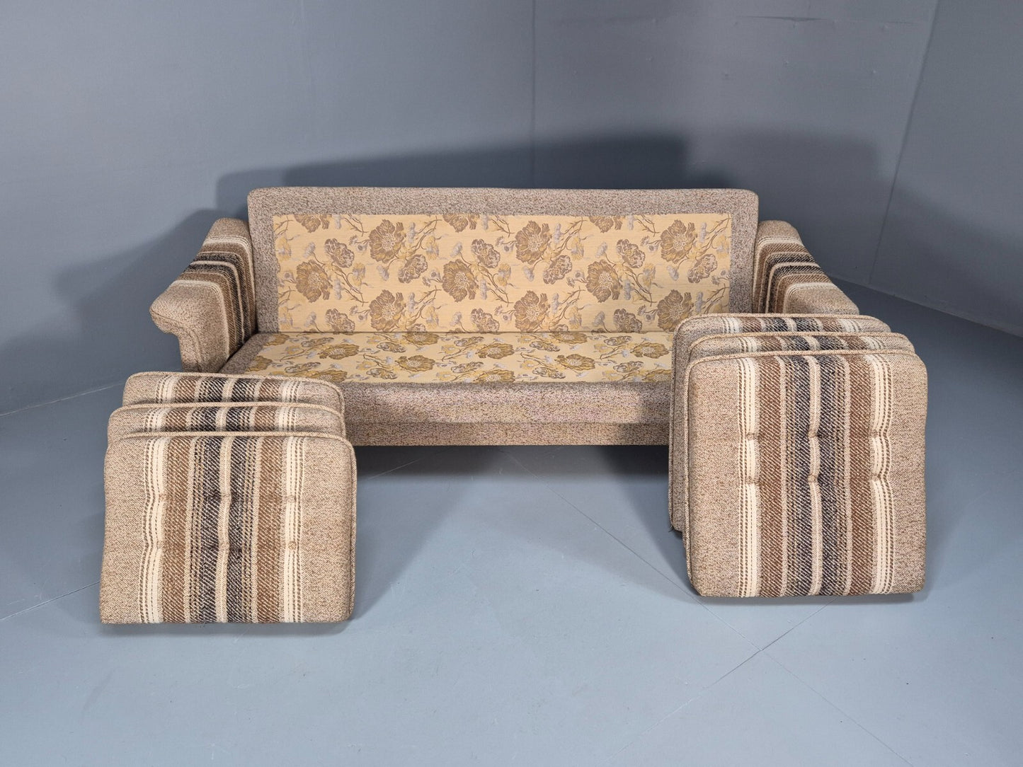 Vintage Danish 1970s Sofa Bed Wool Stripe Retro MCM EB9590 M4SS - UKDK FURNITURE