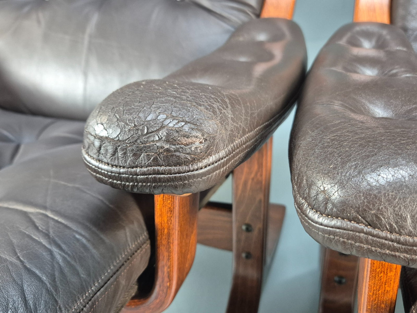 2 vintage Bentwood Leather `lounge Chairs Norway Jon Hjortdal 1970s EB9257 MBEN - UKDK FURNITURE