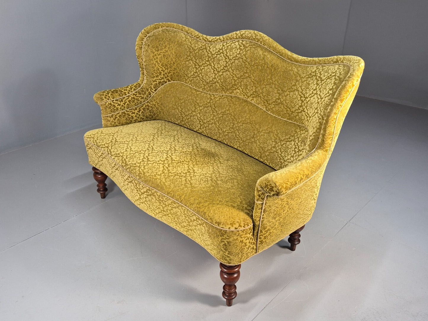 Antique 2 Seater Sofa Camel Back Gold Embossed Velour Danish Design EB9580 V2SS - UKDK FURNITURE
