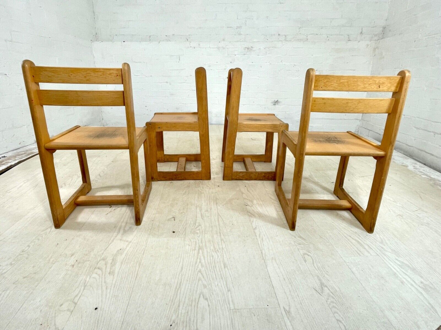4 Vintage Danish Beech and Plywood School Chairs. Child Size, MCM EB4319 MDIN - UKDK FURNITURE