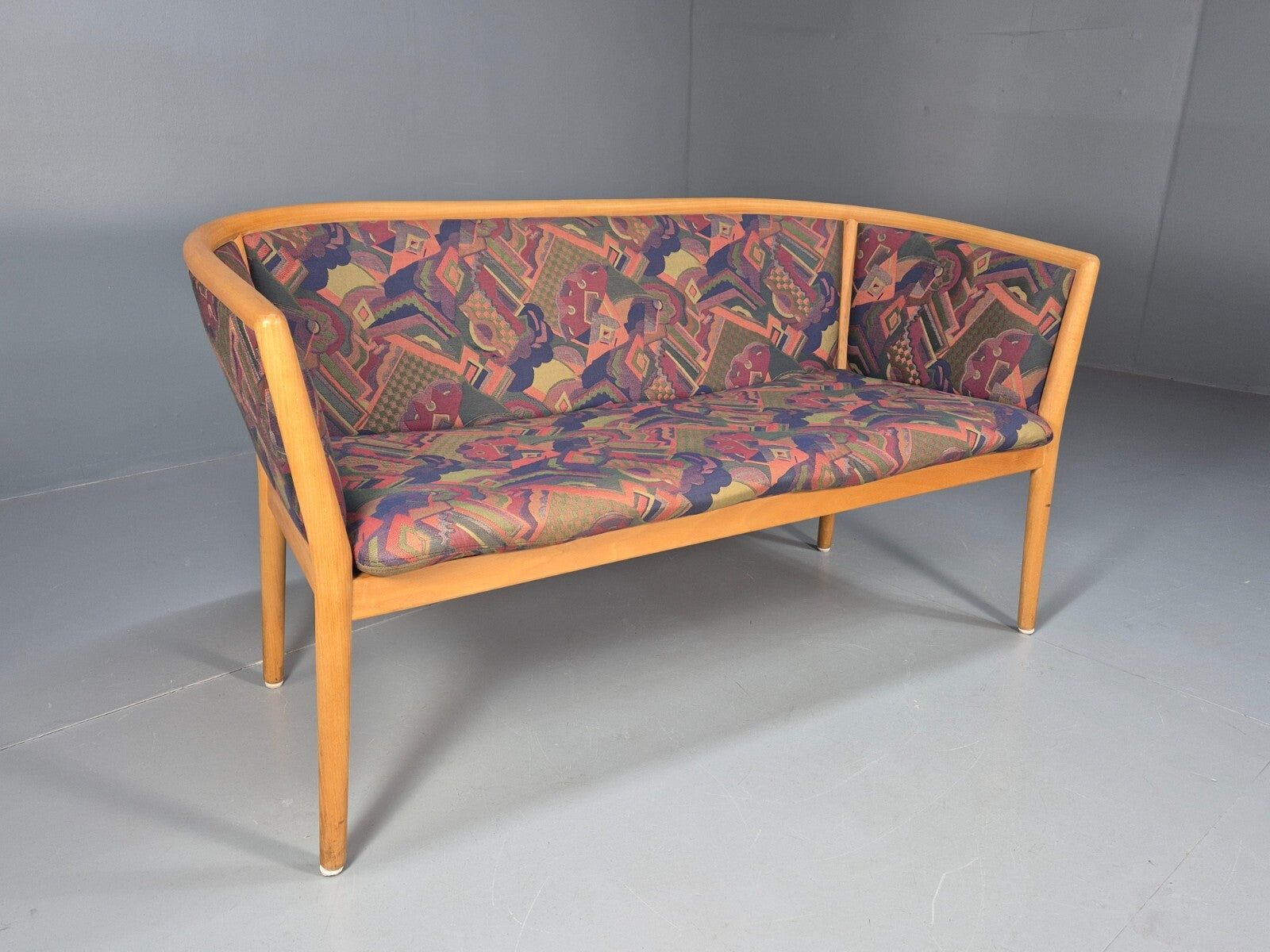 Vintage 2 Seater Sofa Curved Beech Frame Multicoloured 1980s Danish EB9290 M2SS - UKDK FURNITURE
