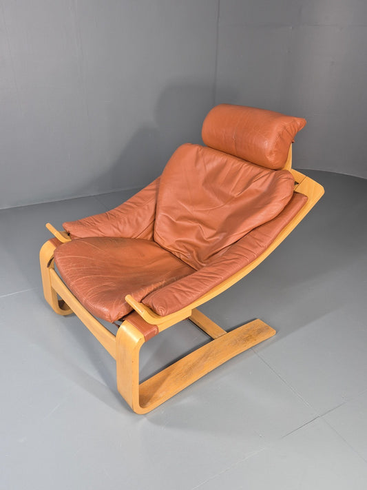 Vintage Leather Lounge Chair Mid Century Kroken Aki Fribyter Retro EB11309 MBEN1