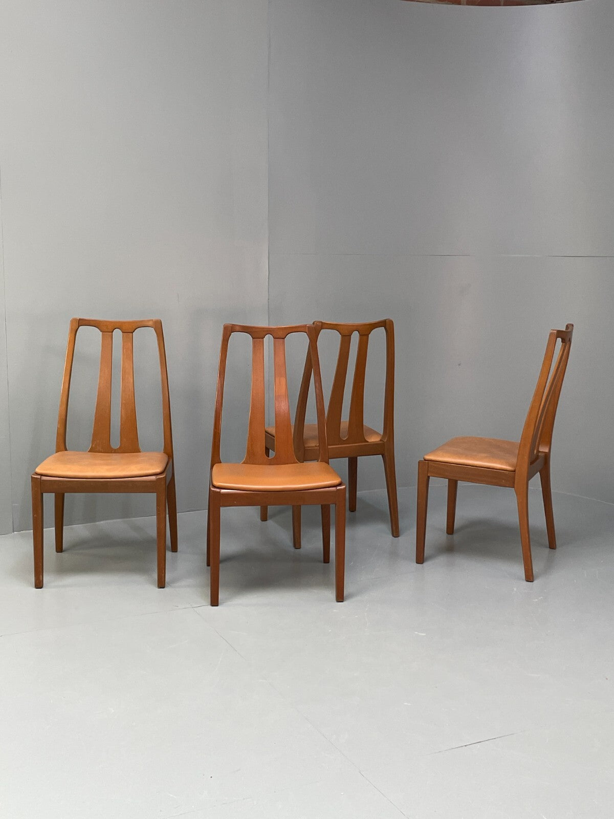 Vintage Nathan Tan Dining Chairs Set Of 4 Vinyl Mahogany 1970s EB9728 MDIN - UKDK FURNITURE