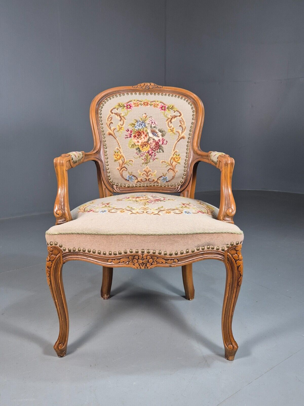 Vintage Danish Lounge Chair Fauteuil Floral Tapestry Hardwood French EB8081 VCAR - UKDK FURNITURE