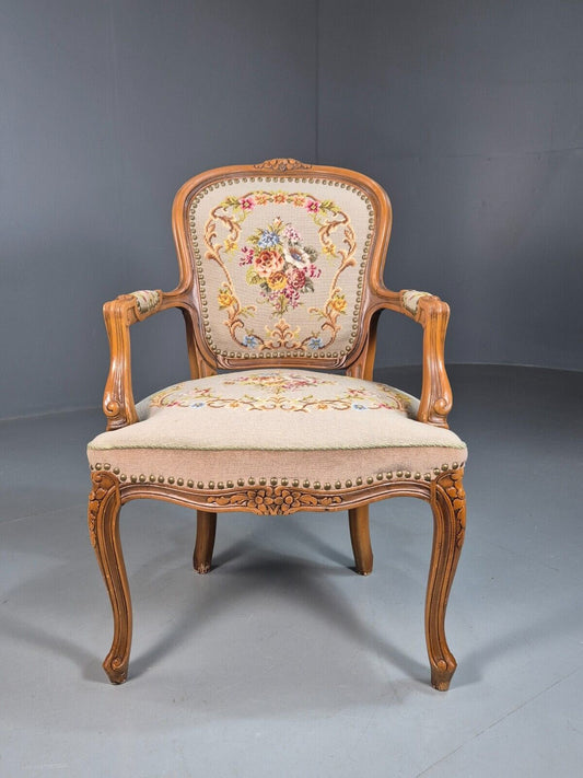 Vintage Danish Lounge Chair Fauteuil Floral Tapestry Hardwood French EB8081 VCAR - UKDK FURNITURE