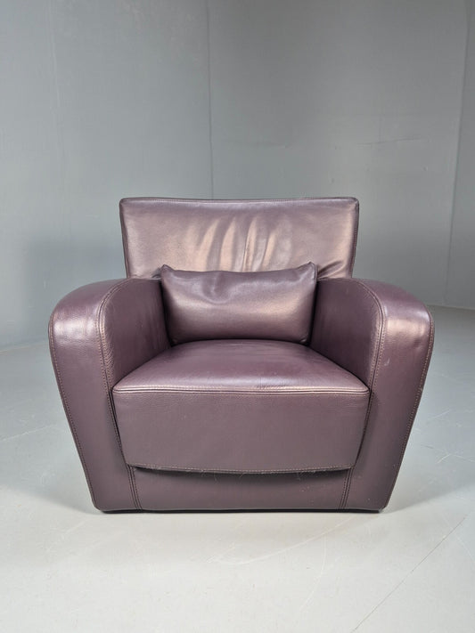 A Vintage Ligne Roset Jonathan Burgundy Leather Club Chair EB9458 MNOR - UKDK FURNITURE