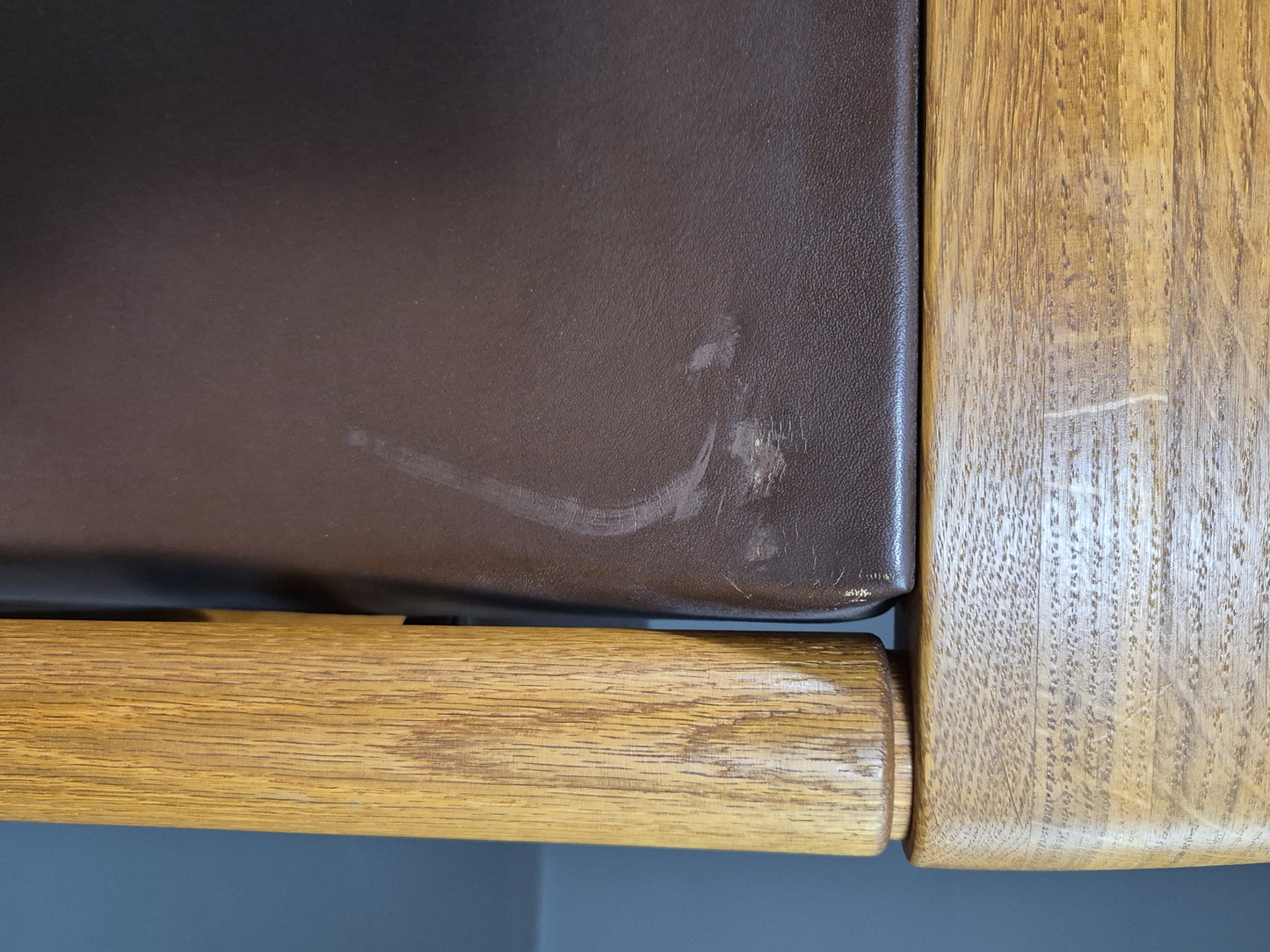 EB7165 Vintage Swedish Elbow Chair Brown Leather Oak 1960s Retro MCM MNOR - UKDK FURNITURE