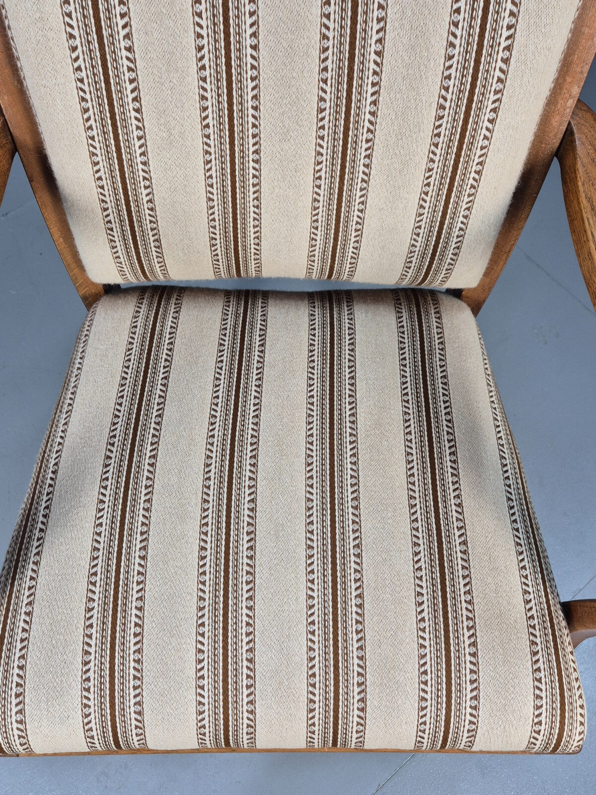 Art Deco Oak Elbow Chair 1930s Vintage Danish Design Striped Brown EB9661 VCLO - UKDK FURNITURE