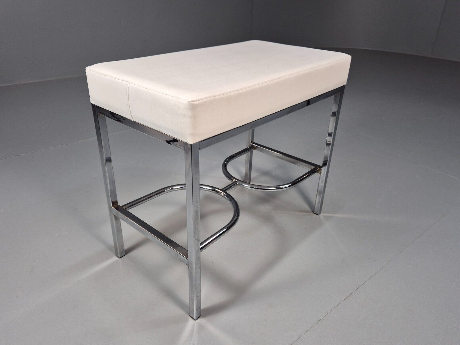 VintagePiano or Dressing Table Stool White Vinyl Chrome 1980s Retro EB9162 MFOO - UKDK FURNITURE