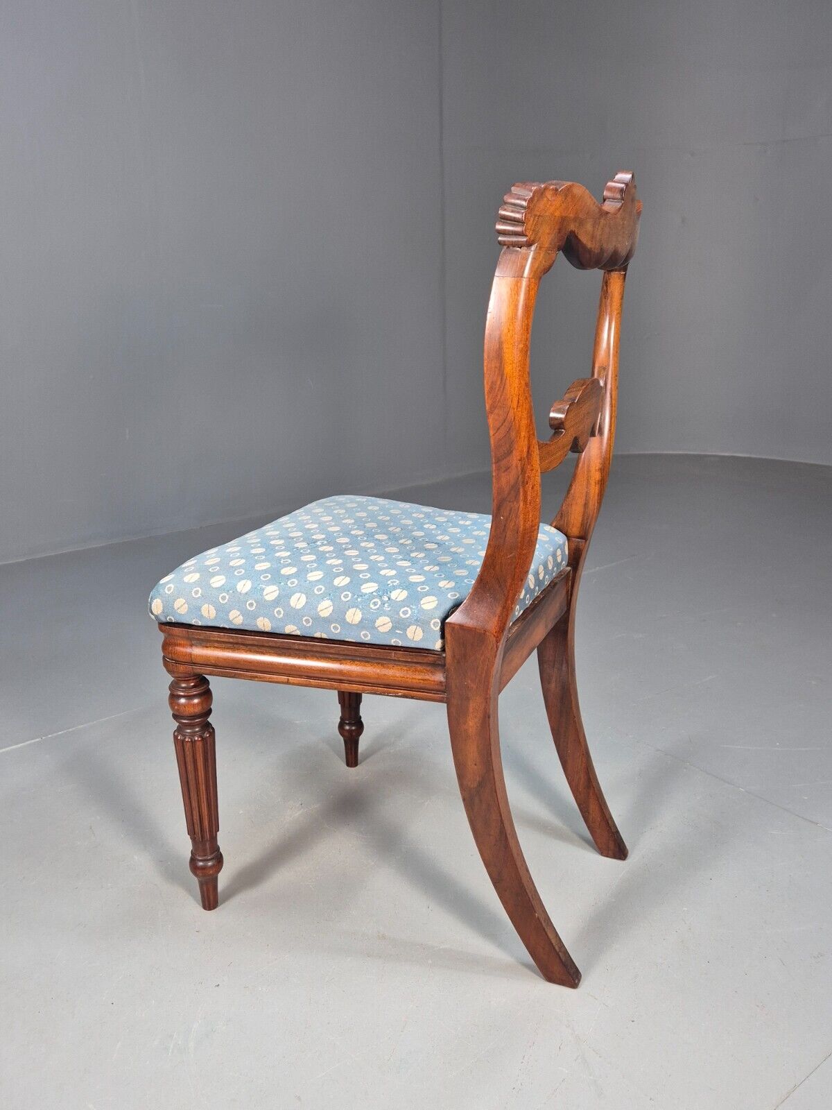 Vintage Dining Chair Blue Cotton Mahogany Victorian Antique EB8689 VDIN - UKDK FURNITURE