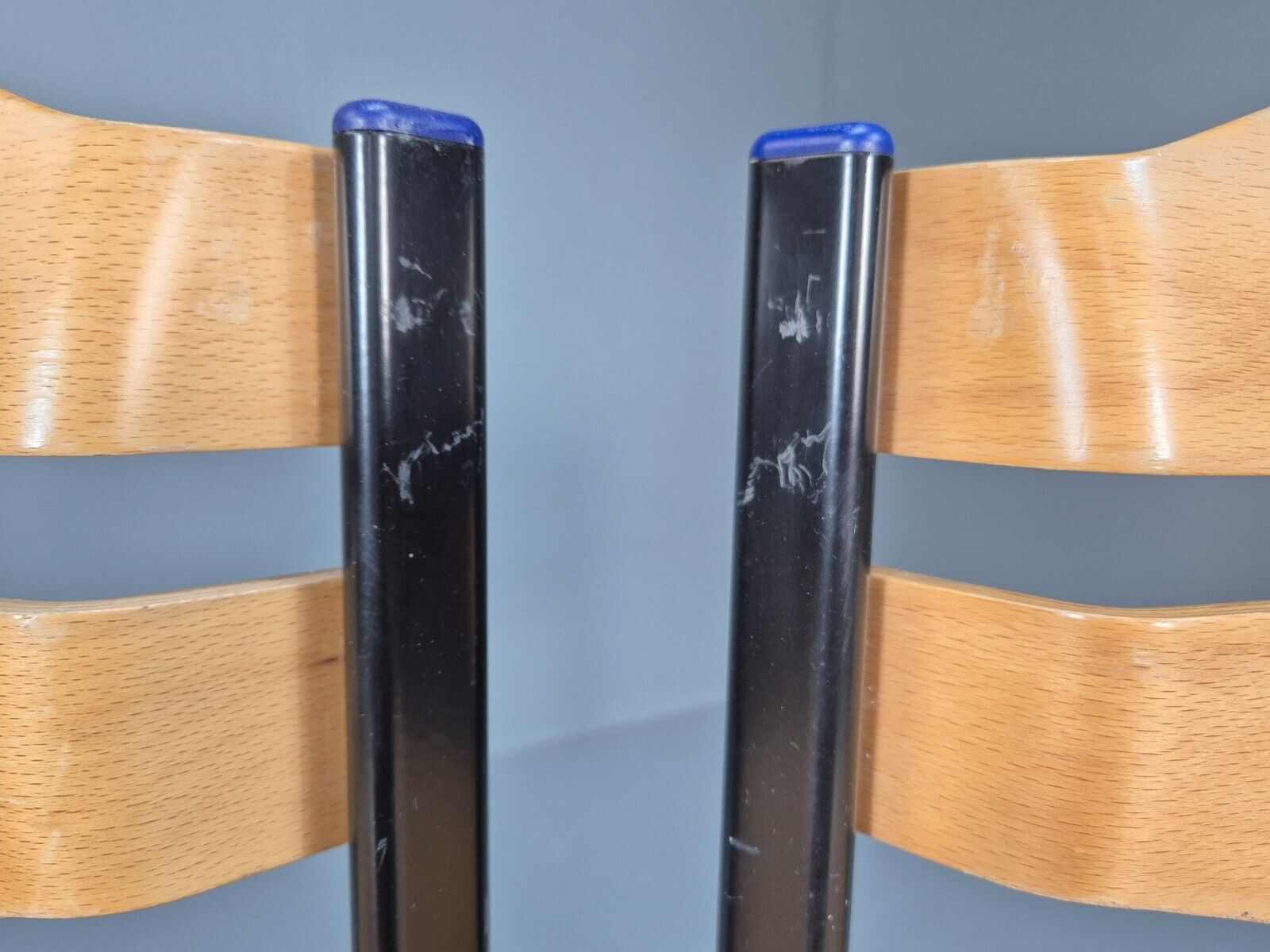 2 Vintage Danish Stacking Chairs Bent Ply Black Metal SIS 1980 Retro EB9098 MSTA - UKDK FURNITURE