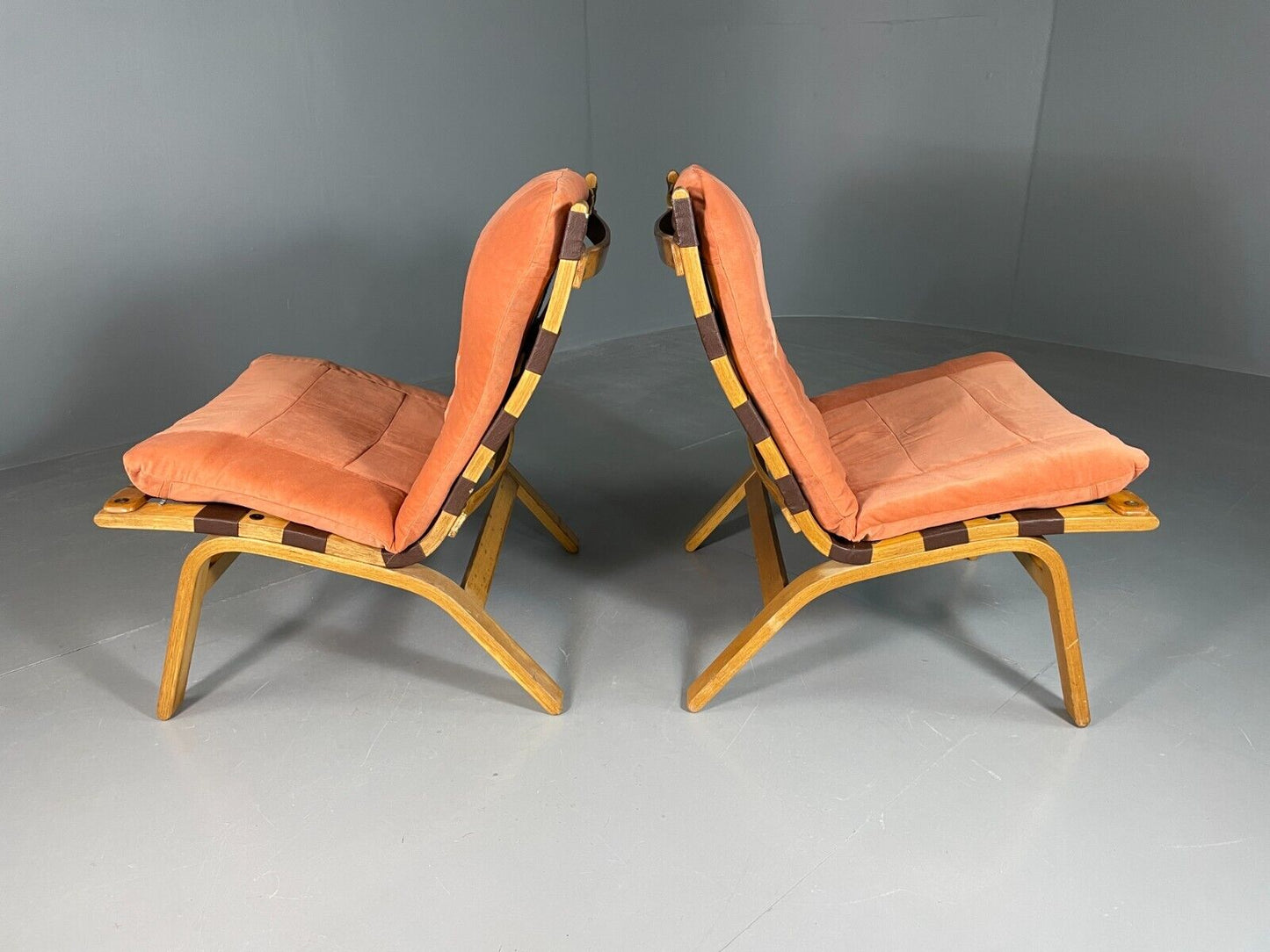 2 Vintage Danish Lounge Chairs Salmon Bentwood Farstrup Retro MCM EB6636 MNOR - UKDK FURNITURE