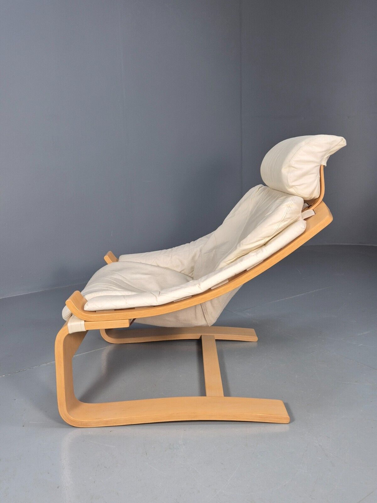 Vintage Swedish Lounge Chair Cream Leather Bentwood Krokken 1970 MCM EB8510 MBEN - UKDK FURNITURE