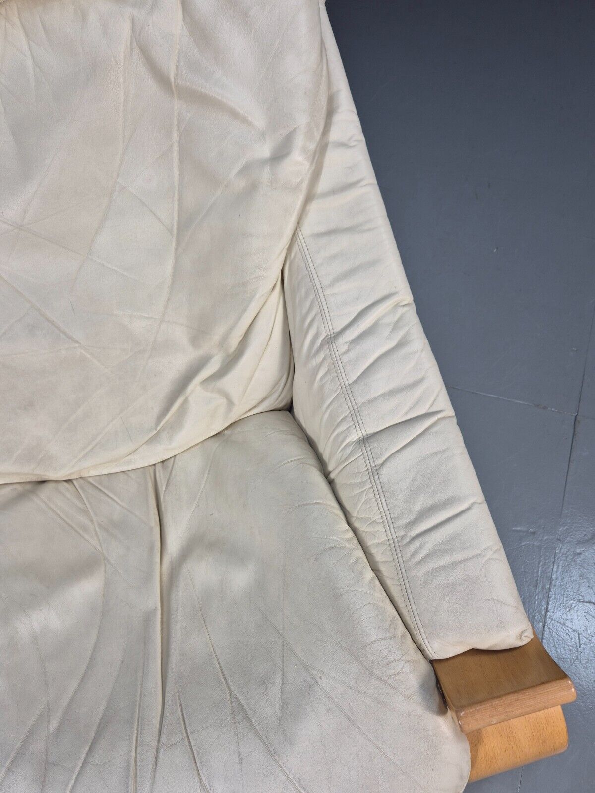 Vintage Swedish Lounge Chair Cream Leather Bentwood Krokken 1970 MCM EB8510 MBEN - UKDK FURNITURE