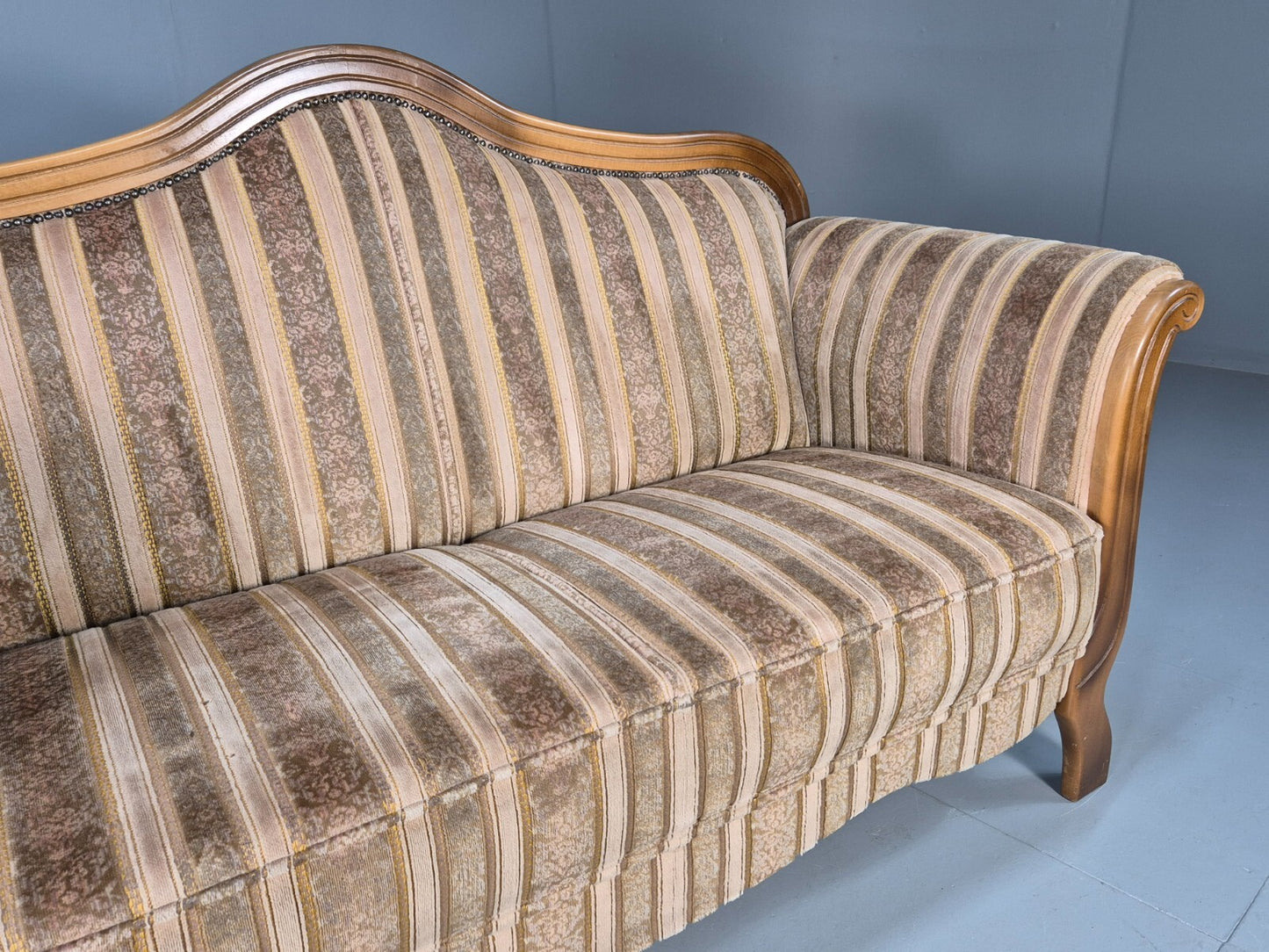 Vintage Danish Empire Style 2 Seat Settee Brown and Cream Antique EB9541 V2SS - UKDK FURNITURE
